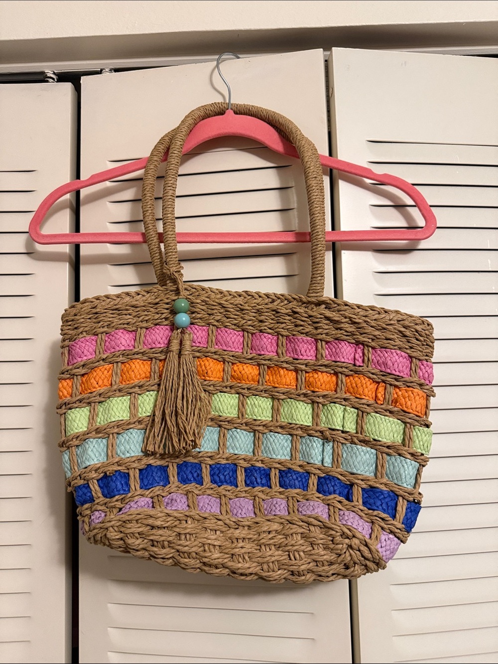 No Boundaries Multicolor Woven Straw Tote with Tassel